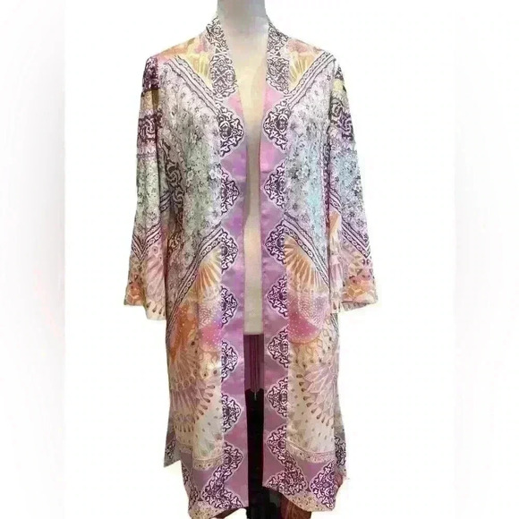 Chico’s Coastal Tile Duster Multicolored Lined Size 1 (8-10) - Picture 2 of 12